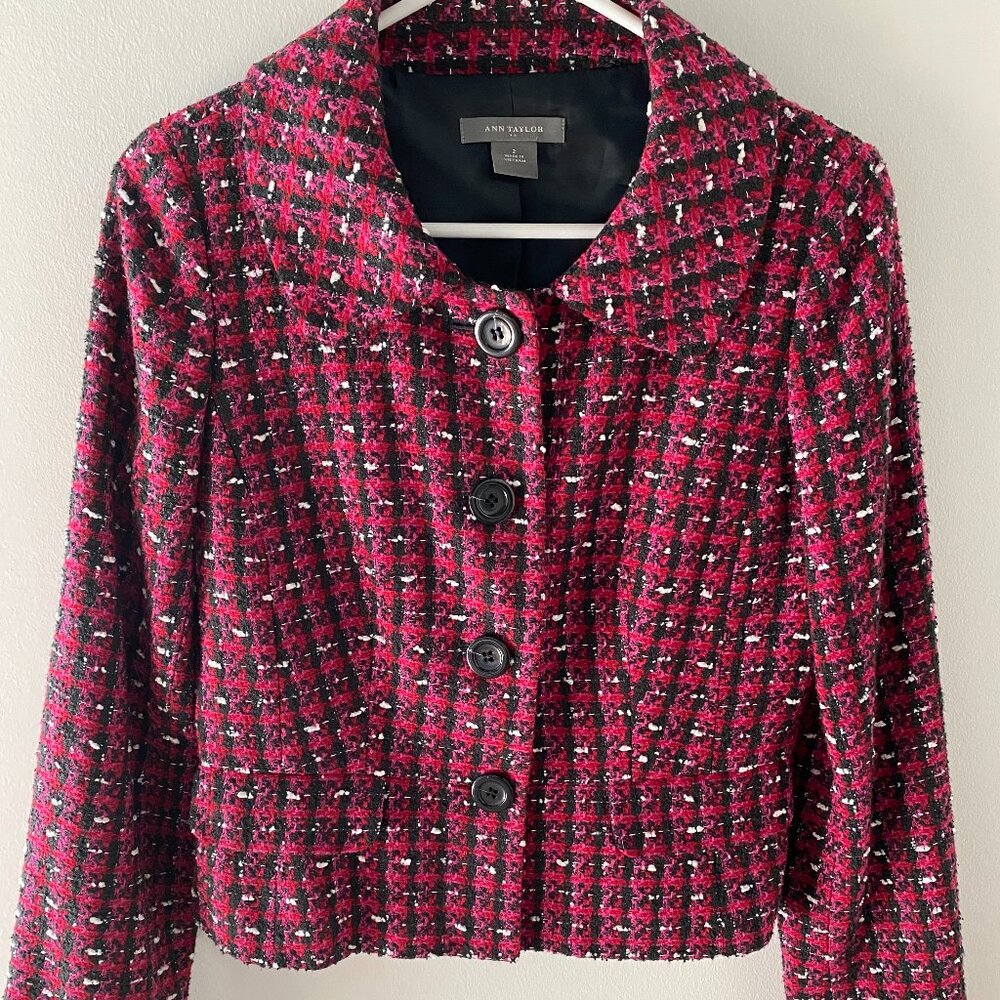 Ann Taylor Pink and Red Tweed Jacket Size 2